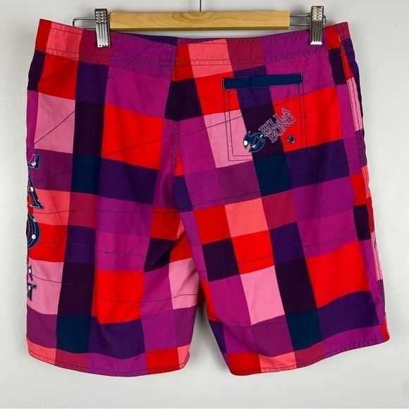 BILLABONG Pink Red Plaid Bermuda Board Shorts Size 7 - Picture 8 of 10